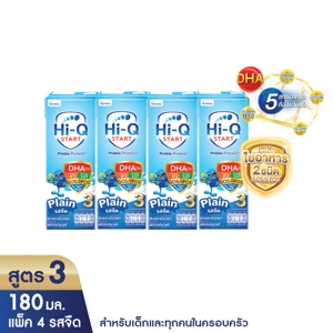 Hi Q 3 Start UHT Milk Plain 180ml. Pack 4