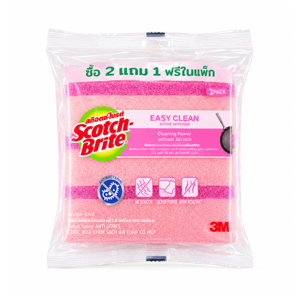 สก๊อตช์ 3เอ็ม ฟองน้ำแอนตี้แบคทีเรีย สีมาเจนต้า แพ็ค 2+1 ชิ้น