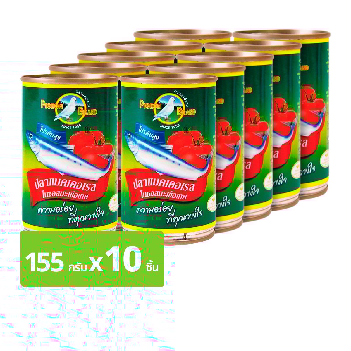 นกพิราบ ปลาแมคเคอเรล ในซอสมะเขือเทศ 155 ก. x 10 ชิ้น