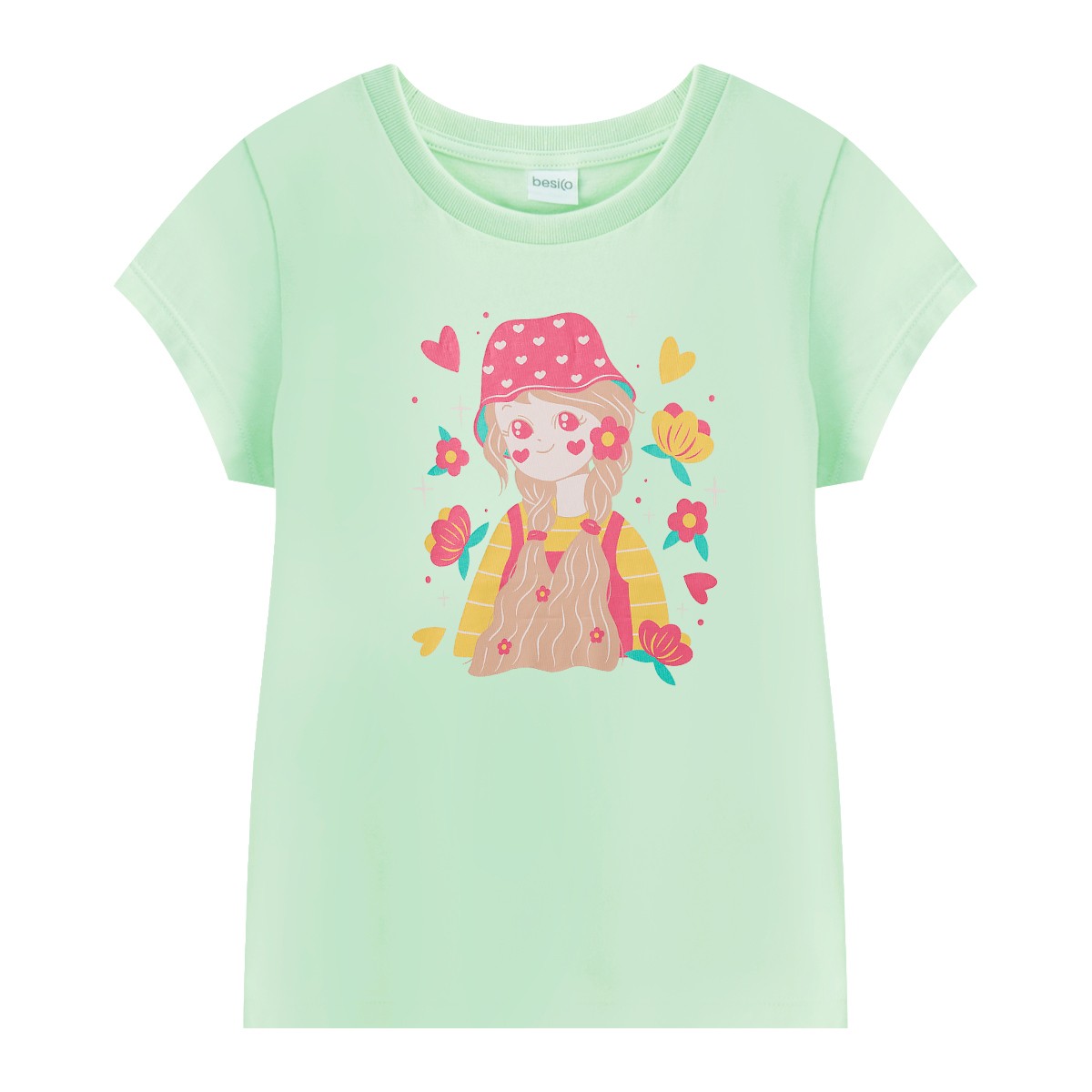 เบสิโค เสื้อยืดคอกลม สำหรับเด็กหญิง รุ่น BCAL2409LG008 สีเขียว