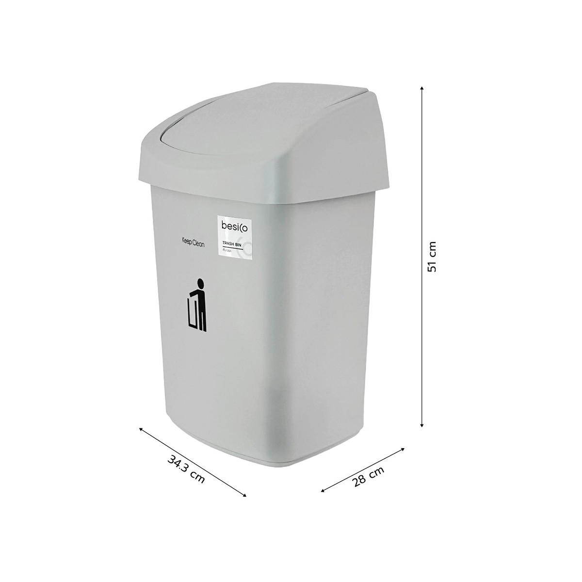 เบสิโค ถังขยะฝาสวิง รุ่น HH-207P ขนาด 25 ล. สีเทา_3