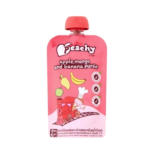 Peachy Supplementary Food for Infants and Children, 6 Months to 3 Years Apple Mango and Banana Puree Formula 110 g.