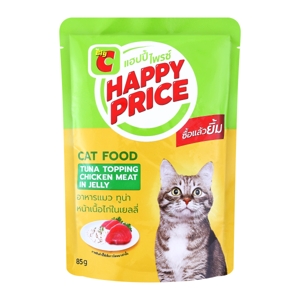 บิ๊กซี แฮปปี้ ไพรซ์ อาหารแมว ชนิดเปียก รสทูน่าหน้าเนื้อไก่ในเยลลี่ 85 ก.