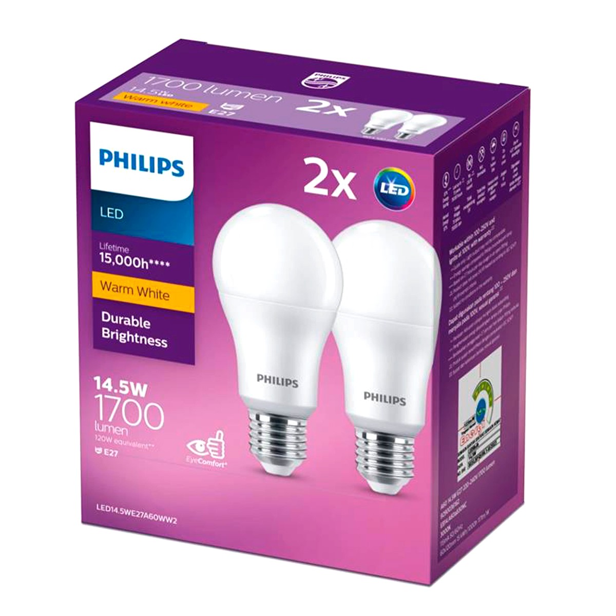 ฟิลิปส์ หลอดไฟ LED 14.5W รุ่น MyCare LED bulb แพ็ค 2 แสงเหลือง