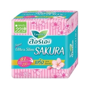 ลอรีเอะ ซูเปอร์ อัลตร้า สลิม ซากุระ ผ้าอนามัย 0.1 มีปีก สำหรับกลางวัน 22.5 ซม. 20 ชิ้น