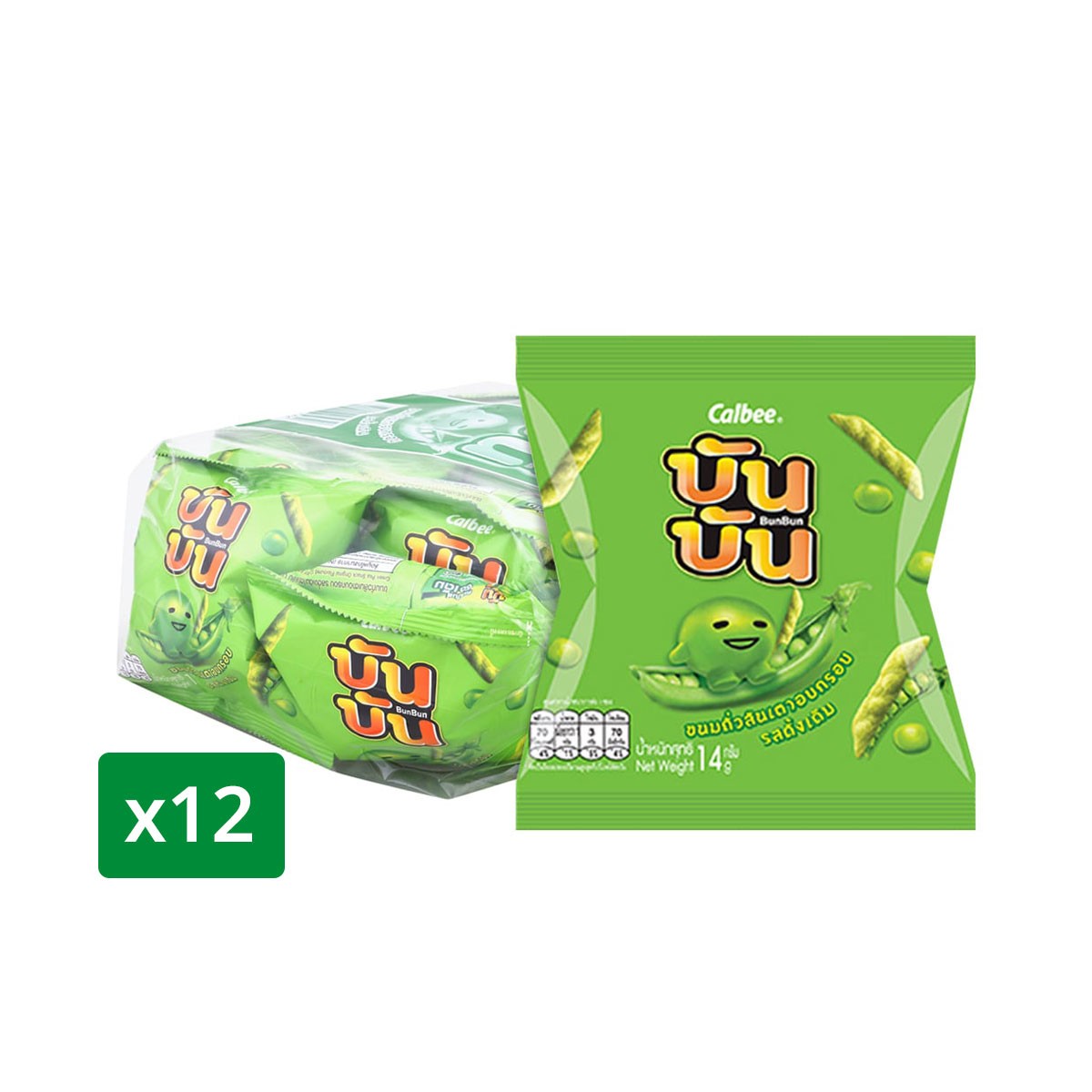 บันบัน ขนมถั่วลันเตาอบกรอบ รสดั้งเดิม 14 ก. แพ็ค 12