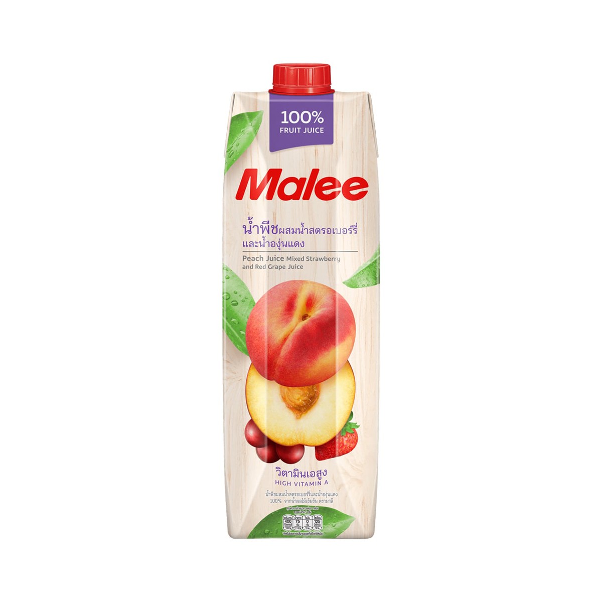Malee Peach Juice Mixed Strawberry Juice and Red Grape Juice 100percent 1000ml.