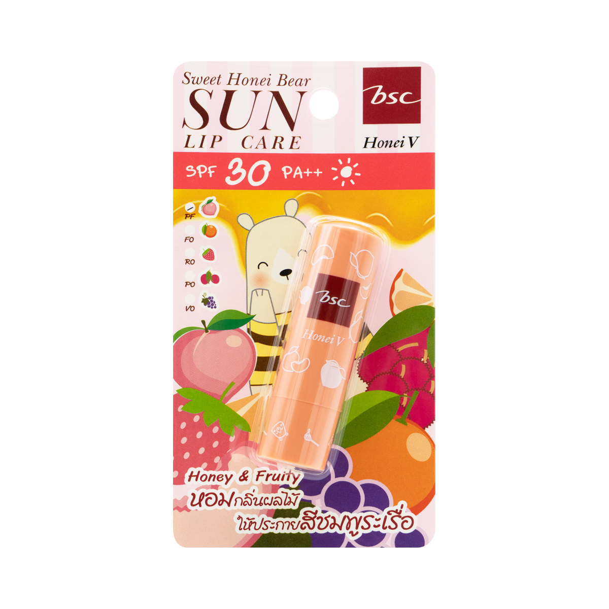 บีเอสซี ฮันนี่ วี สวีท ฮันนี่ แบร์ ซัน ลิป แคร์ SPF 30 PA++ กลิ่นพีช 4.5 ก.