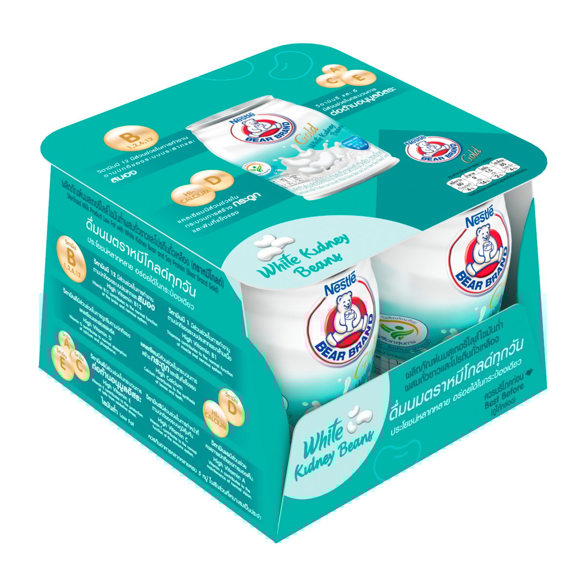 ตราหมี โกลด์ เครื่องดื่มนมสเตอริไลส์ไขมันต่ำผสมถั่วขาว 140 มล. X 4 ชิ้น_2
