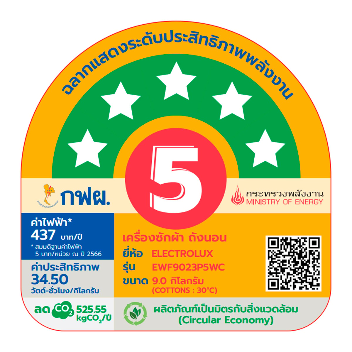 อีเลคโทรลักซ์ เครื่องซักผ้าฝาหน้า Ultimate Care 500 รุ่น EWF9023P5WC ขนาด 9 กก. สีขาว-เทา_3