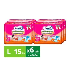 ไลฟ์รี่ ผ้าอ้อมผู้ใหญ่แบบเทป รุ่นแห้งสบาย ขนาด L 15 ชิ้น แพ็ค 6_thumbnail
