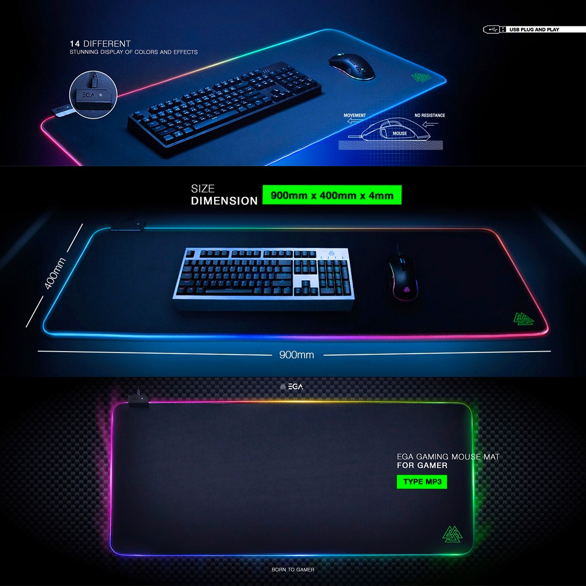อีจีเอ แผ่นรองเมาส์และคีย์บอร์ด รุ่น TYPE-MP3 สีดำ_6