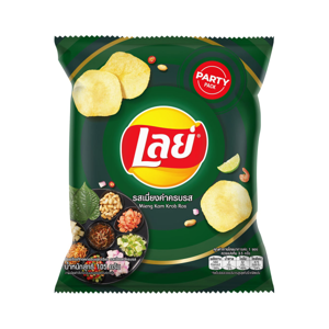 Lays Flat Party Pack Potato Chips Mieng Kam Krob Ros 105g.