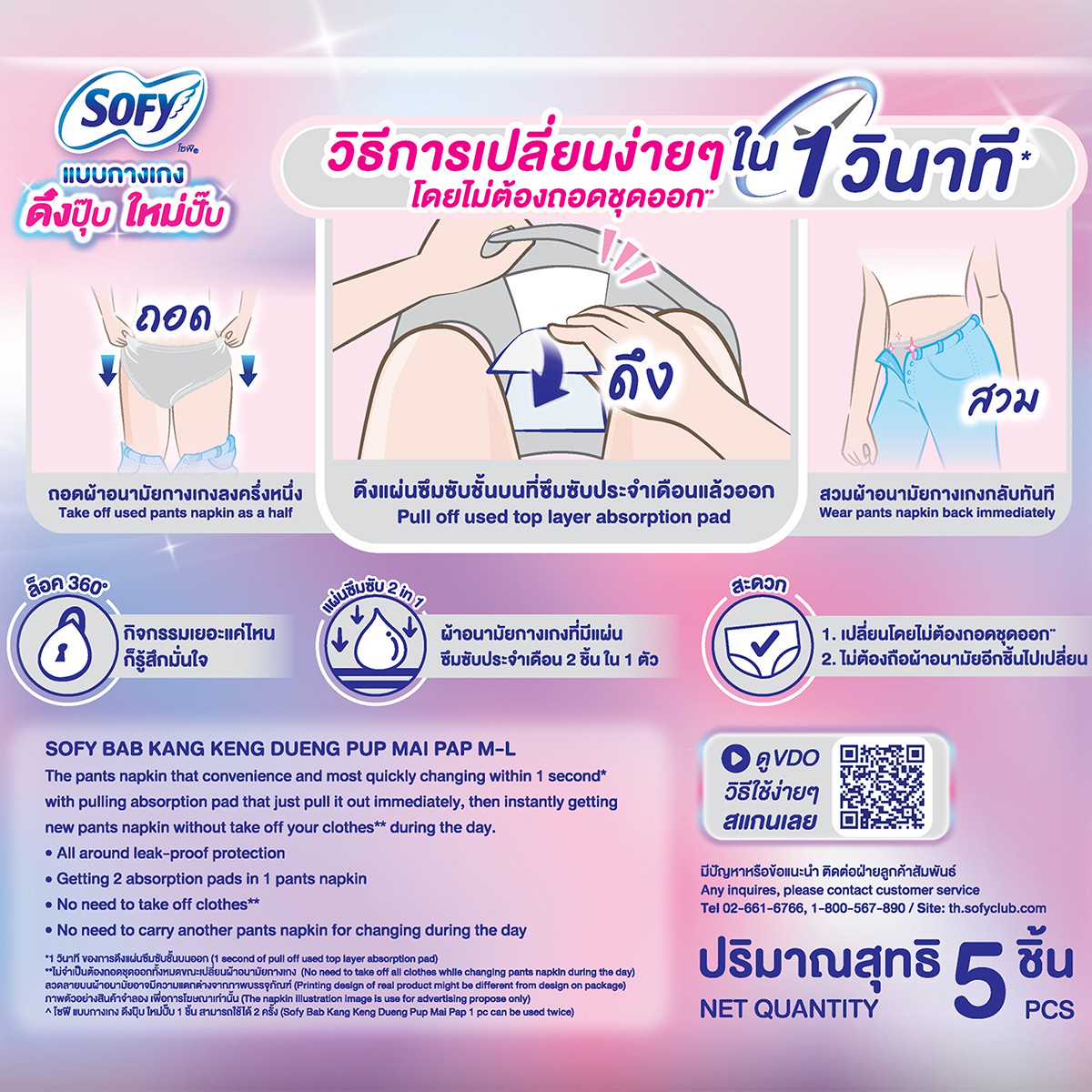 โซฟี ผ้าอนามัย ดึงปุ๊บใหม่ปั๊บแบบกางเกง ขนาด M- L แพ็ค 5 ชิ้น_2