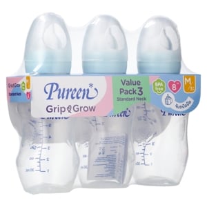 เพียวรีน กริป แอนด์ โกรว์ ขวดนมทรงมาตรฐาน 8 ออนซ์ แพ็ค 3 สีใส_thumbnail