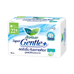 ลอรีเอะ ซูเปอร์ เจนเทิล พลัส ผ้าอนามัย มีปีก สำหรับกลางวัน 22 ซม. 16 ชิ้น
