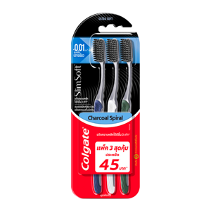Colgate Slim Soft Charcoal Spiral Ultra Soft Toothbrush Pack 3