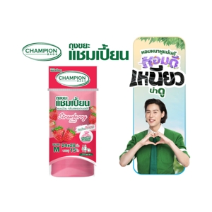 แชมเปี้ยน ถุงขยะ แบบม้วน กลิ่นสตรอว์เบอร์รี่ ขนาด 24 x 28 นิ้ว 15 ใบ