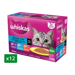 Whiskas Cat Adult Mackerel Ocean Fish Mackerel Salmon Cat Food Wet 80g Pack 12