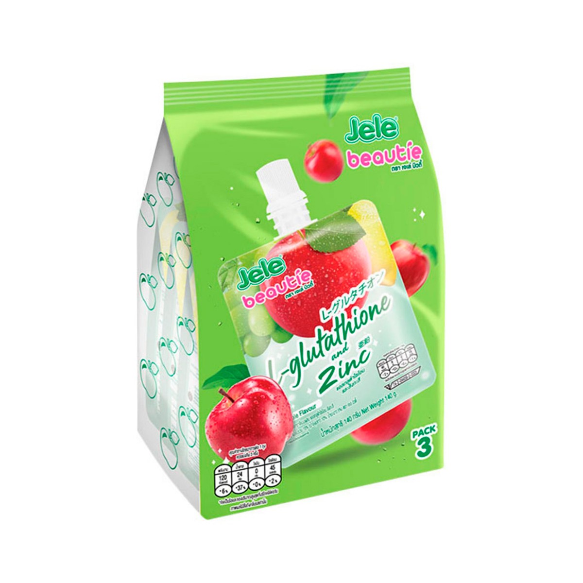 jelly drink with glutathione JELE BEAUTIE Carrageenan L-glutathione and Zinc Mixed Fruit Juice 140 g. Pack 3 shower gel It is required for ImmuniBoost™ IV Therapy - Capsule Count:30