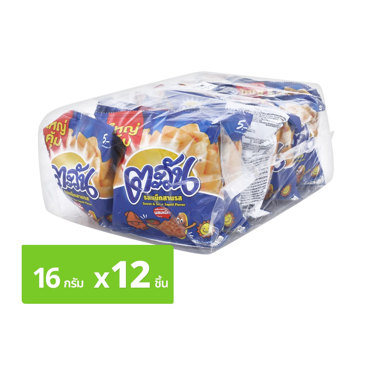 ตะวัน ข้าวเกรียบ ปลาหมึกสามรส 16 ก. แพ็ค 12