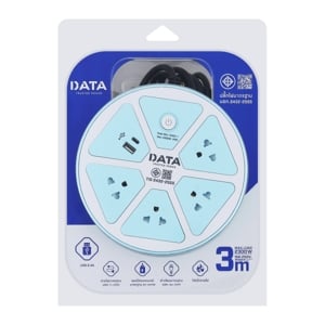 DATA Power Strip 3 Outlets 4 USB Ports Model APU3624BLUE Light Blue Color