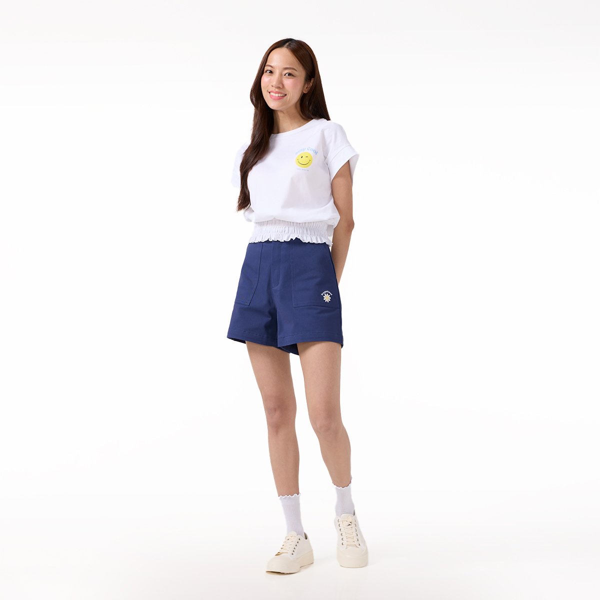 เบสิโค กางเกงขาสั้นปักลาย สำหรับผู้หญิง รุ่น FTHN25Q3LC007 สีกรมท่า_2