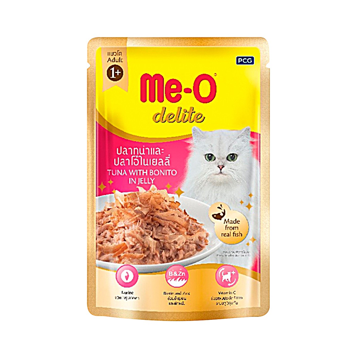 มีโอ ดีไลท์ อาหารแมวชนิดเปียก รสปลาทูน่าและปลาโอในเยลลี่ 70 ก.