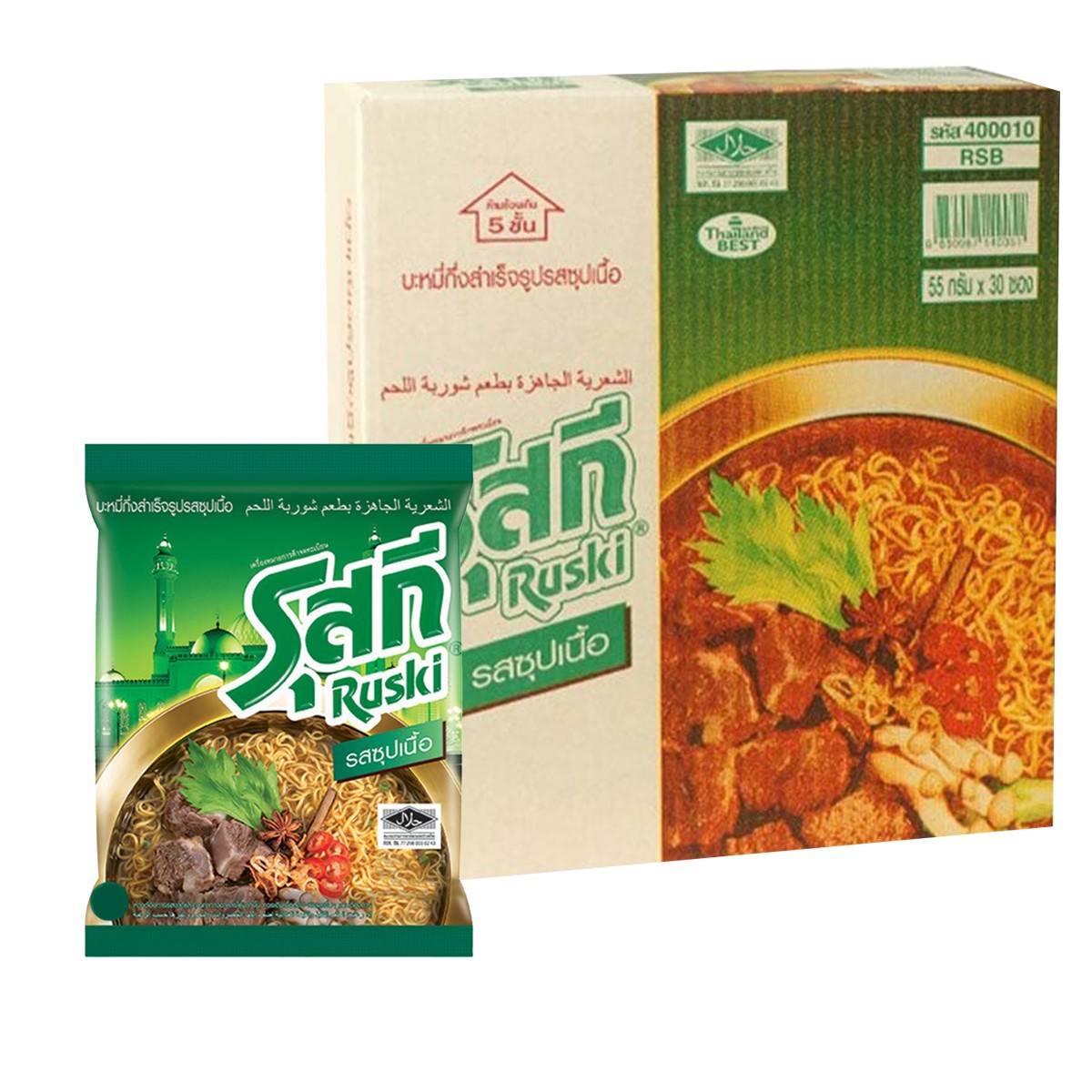 รุสกี บะหมี่กึ่งสำเร็จรูป รสซุปเนื้อ 60 ก. แพค 30_1