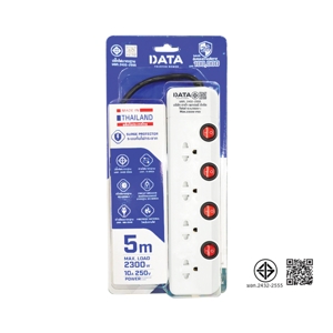 DATA Power Strip 4 Outlets 4 Switches & 5m. Cord Model HM4496M5W White Color