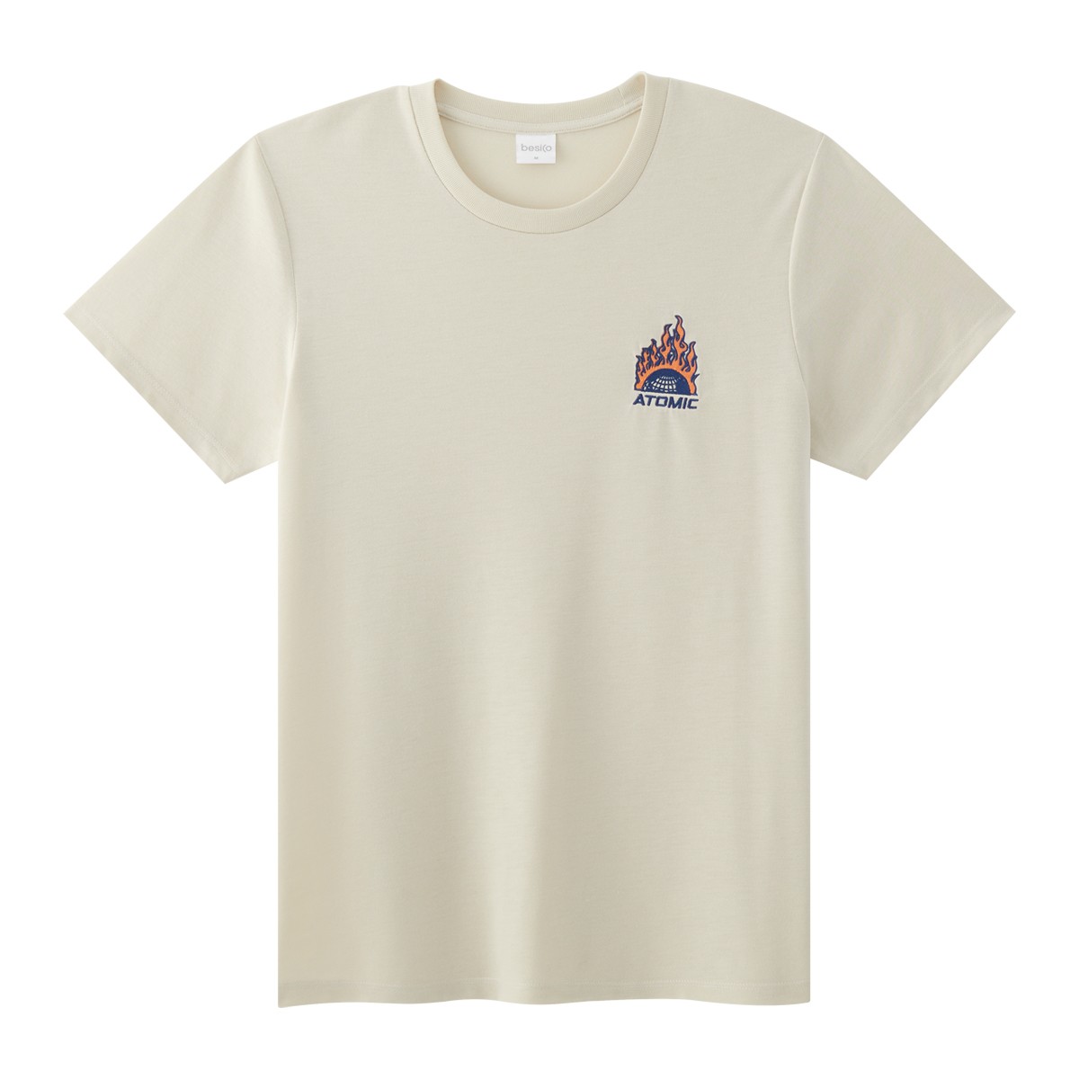 เบสิโค เสื้อยืดแขนสั้นปักลาย สำหรับผู้ชาย รุ่น BCHS25Q3YM108 สีเบจ