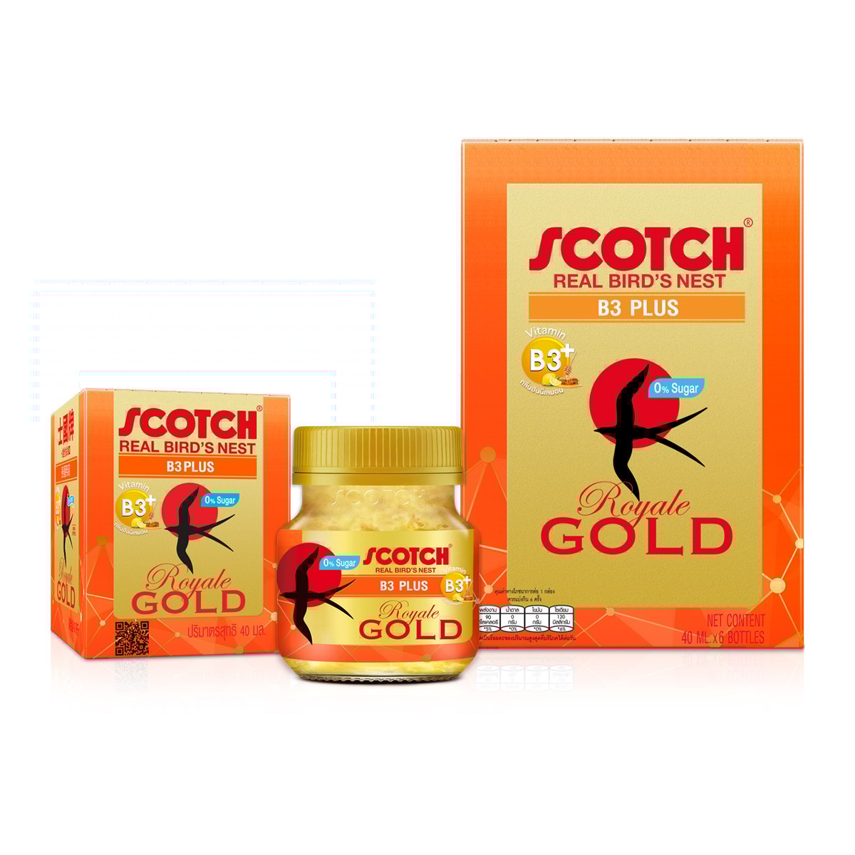 สก๊อต เครื่องดื่มรังนกแท้ รอเยล โกลด์ บี3 พลัส น้ำตาล 0% 40 มล. แพ็ค 6_5