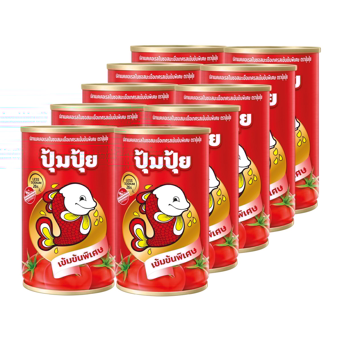 ปุ้มปุ้ย ปลาแมคเคอเรล ในซอสมะเขือเทศเข้มข้นพิเศษ 155 ก. x 10 ชิ้น_1