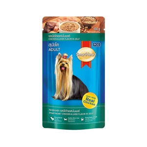 SMART HEART Wet Dog Food Pouch for Adult Chicken & Liver in Jelly 130 g.