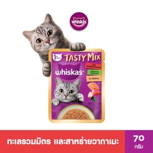 Whiskas Cat Adult Seafood Cocktail Wakame In Gravy Cat Food Wet Pouch 70g.