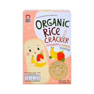 APPLE MONKEY Organic Rice Crackers Strawberry & Banana Flavor 30 g.