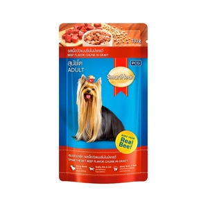 SMART HEART Wet Dog Food Pouch for Adult Beef Flavoured Chunk in Gravy 130 g.
