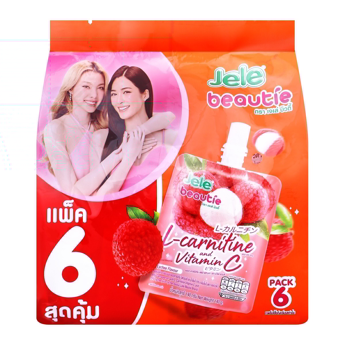 เจเล่บิวตี้ เยลลี่คาราจีแนน ผสมแอลคาร์นิทีน วิตามินซี และน้ำลิ้นจี่ 15% กลิ่นลิ้นจี่ 140 ก. แพ็ค 6