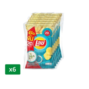 เลย์ มันฝรั่งแท้ทอดกรอบแผ่นเรียบ รสซาวครีมและหัวหอม 48 ก. แพ็ค 6