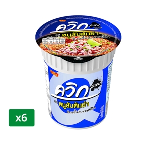 Wai Wai Quick Instant Noodles Cup Minced Pork Tom Yum 60g. Pack 6