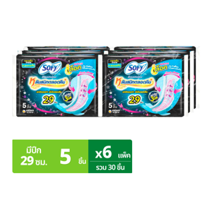 โซฟี ขอบปกป้อง หลับสนิทตลอดคืน ผ้าอนามัยแบบมีปีก สำหรับกลางคืน ขนาด 29 ซม. 5 ชิ้น แพ็ค 6_thumbnail