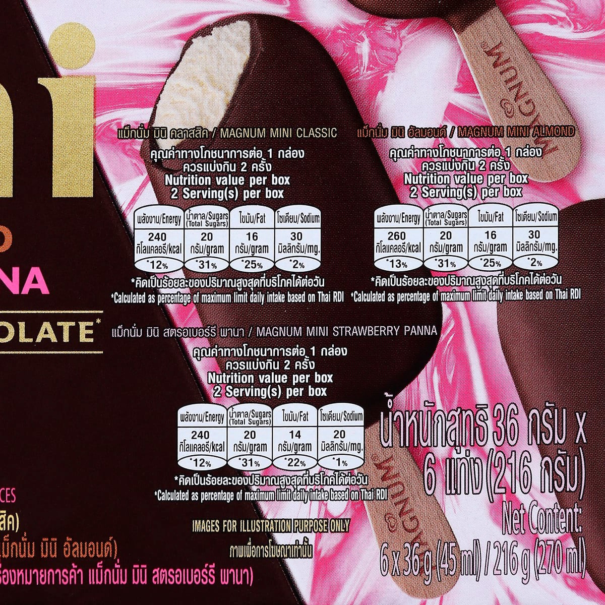 แม็กนั่ม มินิ คลาสสิค อัลมอนด์ สตรอว์เบอร์รี พานา 36 ก. x 6 แท่ง คละรส_1