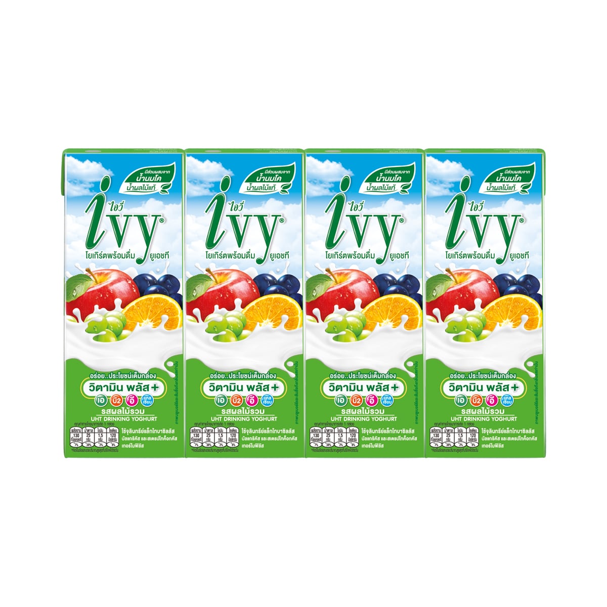 IVY UHT Drinking Yogurt Mixed Fruit Flavor 180 ml. Pack 4