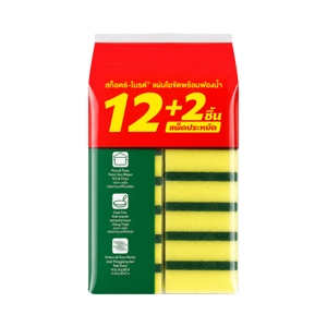 สก๊อตช์-ไบรต์ แผ่นใยขัดพร้อมฟองน้ำ แพ็ค 12+2