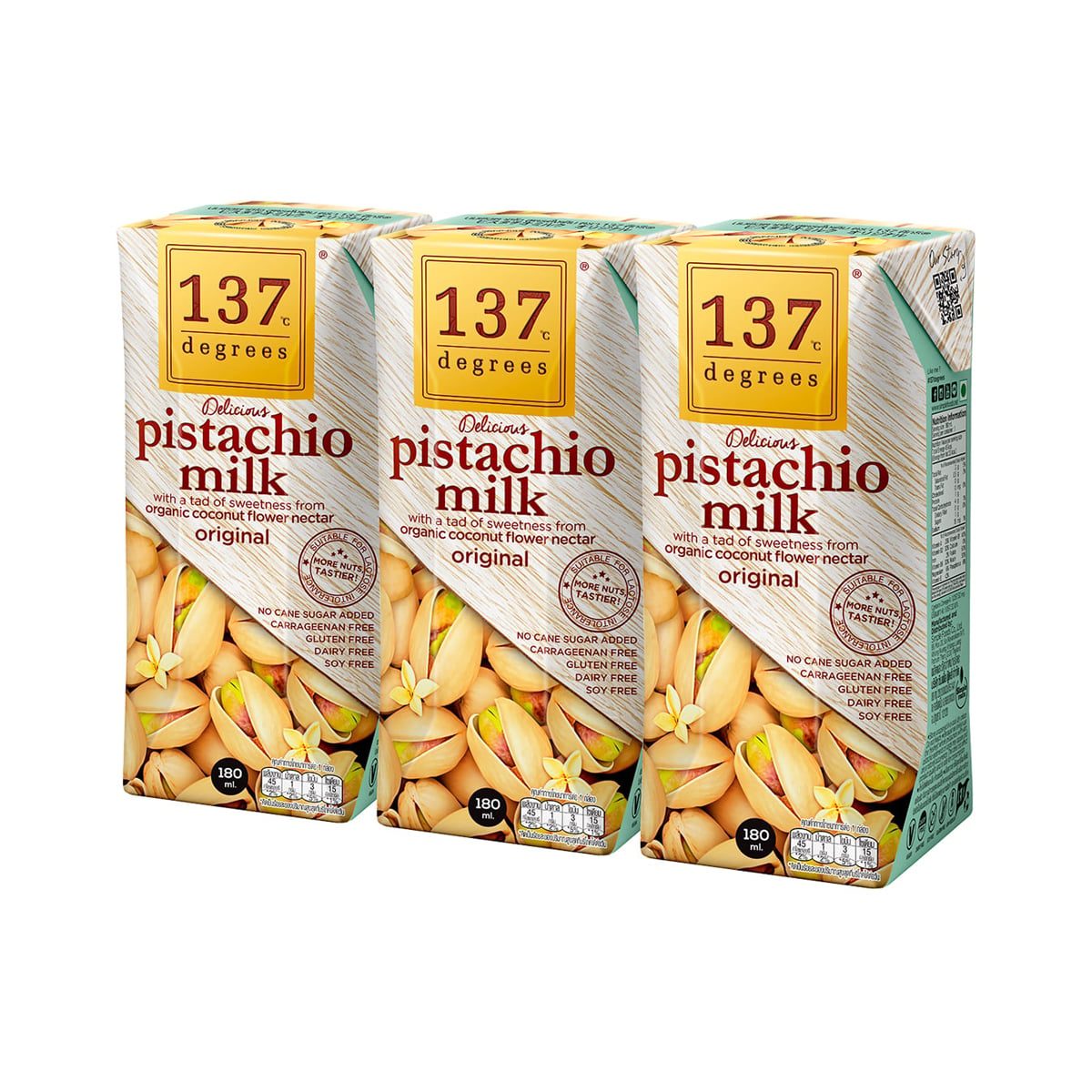 137Degrees Pistachio Milk Original 180ml. Pack 3