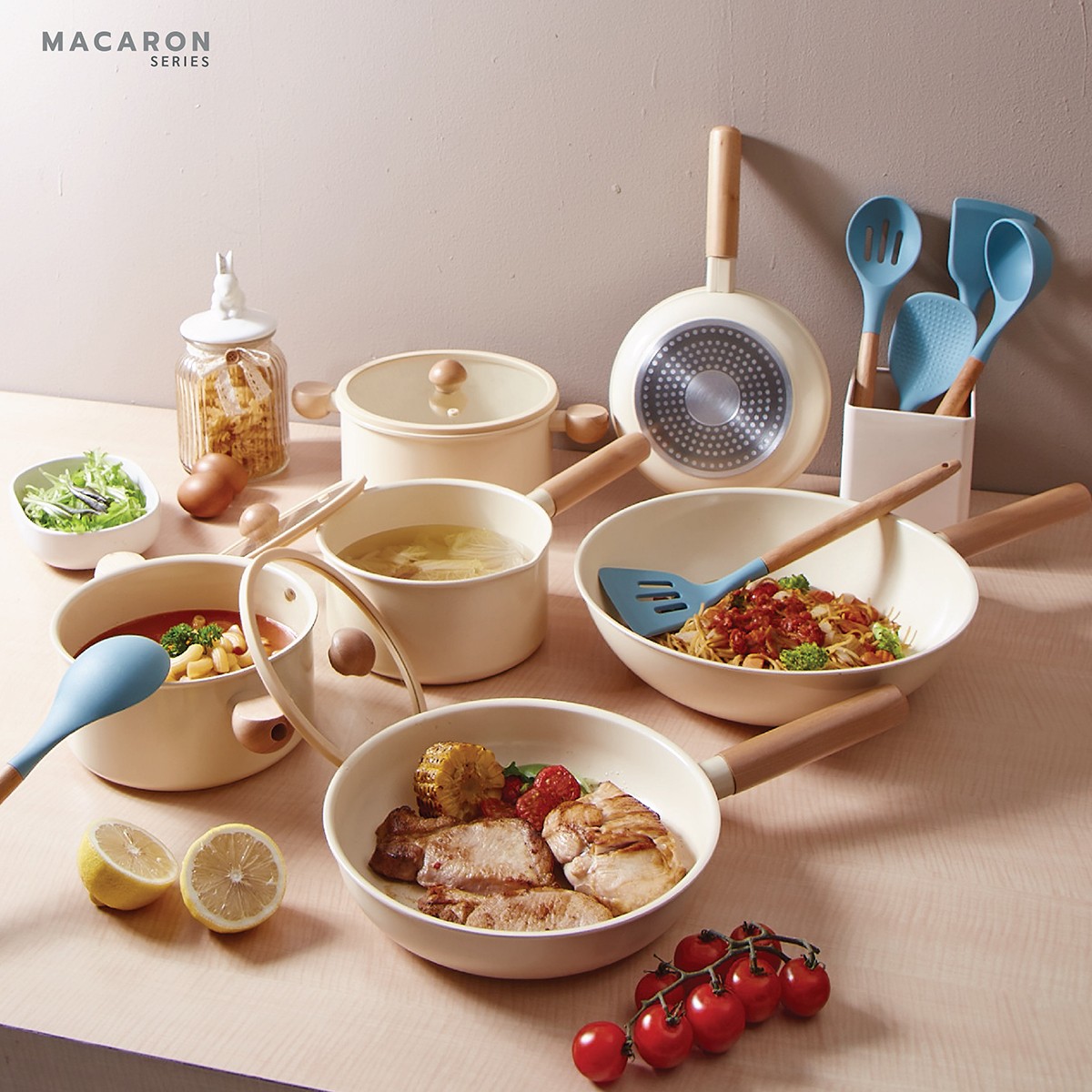 เบสิโค หม้ออะลูมิเนียมเคลือบเซรามิก Macaron Series รุ่น CH18-GPR ขนาด 18 ซม. สีครีม_3