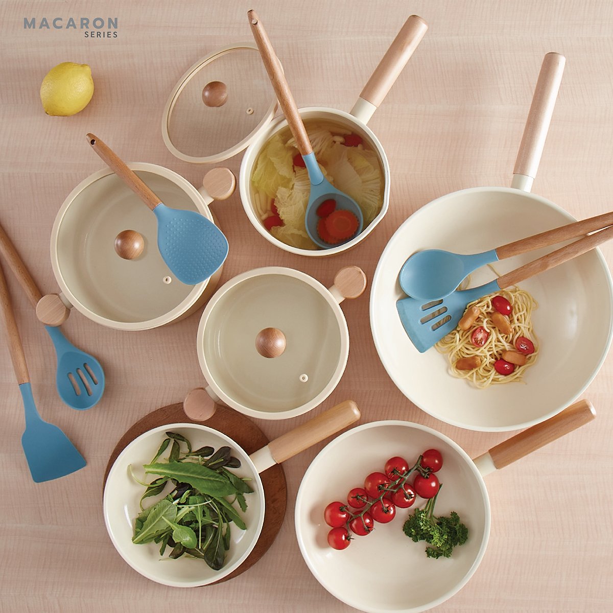 เบสิโค หม้ออะลูมิเนียมเคลือบเซรามิก Macaron Series รุ่น CH18-GPR ขนาด 18 ซม. สีครีม_4
