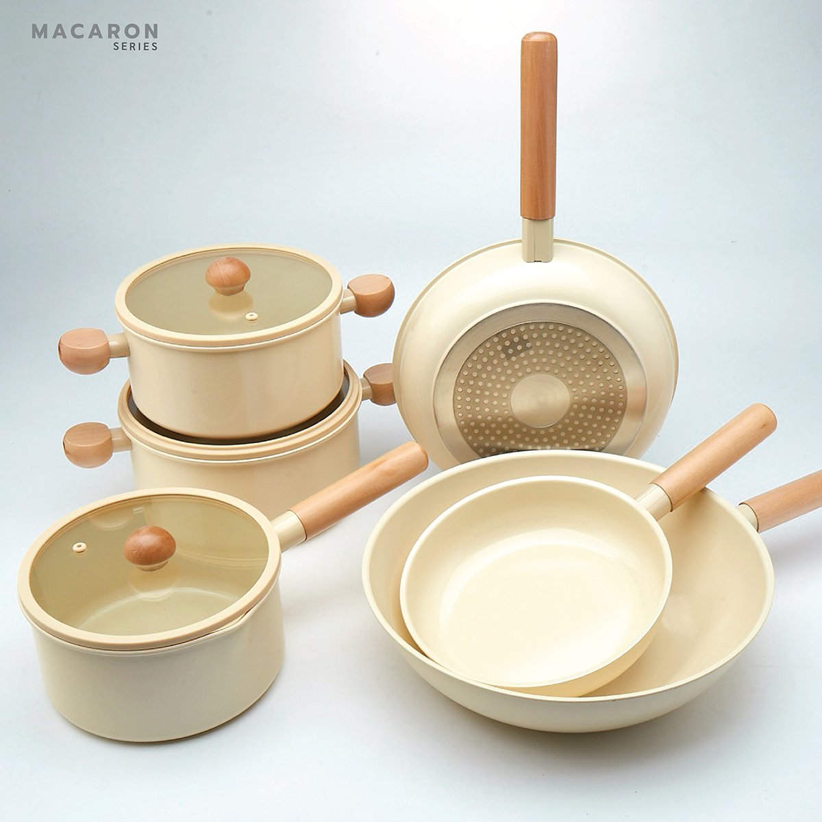 เบสิโค หม้ออะลูมิเนียมเคลือบเซรามิก Macaron Series รุ่น CH18-GPR ขนาด 18 ซม. สีครีม_7