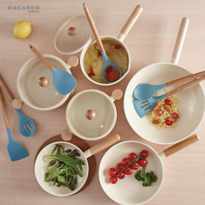 เบสิโค หม้ออะลูมิเนียมเคลือบเซรามิก Macaron Series รุ่น CH18-GPR ขนาด 18 ซม. สีครีม_thumbnail_4