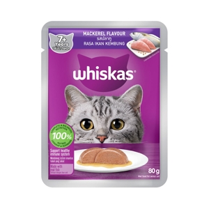 WHISKAS Pouch Wet Cat Food For Cats 7+ Years Mackerel Flavor 80 g.